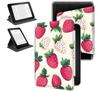 RWUTYTIUL Magnetic Detachable Case for 6" Kindle Paperwhite 11th Generation 2022 & 2024, 360 Degree Rotating Protective Stand Cover with Removable Shell & Auto Wake/Sleep, Pink Strawberry