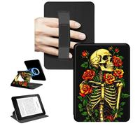 RWUTYTIUL Magnetic Detachable Case for 6" Kindle Paperwhite 4 10th Generation 2018, 360 Rotating Stand Protective Cover with Convenient Hand Strap Removable Shell & Auto Wake/Sleep, Skull Red Rose