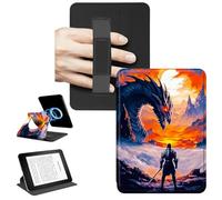 RWUTYTIUL Magnetic Detachable Case for 6" Kindle Paperwhite 4 10th Generation 2018, 360 Rotating Stand Protective Cover with Convenient Hand Strap Removable Shell, Black Dragon Warrior