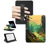 RWUTYTIUL Magnetic Detachable Case for 6" Kindle Paperwhite 4 10th Generation 2018, 360 Rotating Stand Protective Cover with Convenient Hand Strap Removable Shell, Green Forest Creek