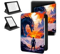 RWUTYTIUL Magnetic Detachable Case for 6" Kindle Paperwhite 4 10th Generation 2018 Release, 360 Degree Rotating Protective Stand Cover with Removable Shell & Auto Wake/Sleep, Black Dragon Warrior