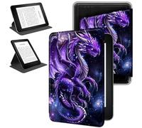 RWUTYTIUL Magnetic Detachable Case for 6" Kindle Paperwhite 4 10th Generation 2018 Release, 360 Degree Rotating Protective Stand Cover with Removable Shell & Auto Wake/Sleep, Purple Cool Dragon