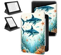 RWUTYTIUL Magnetic Detachable Case for 6" Kindle Paperwhite 4 10th Generation 2018 Release, 360 Degree Rotating Protective Stand Cover with Removable Shell & Auto Wake/Sleep, Tuna Under the Sea