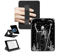 RWUTYTIUL Magnetic Detachable Case for 7" Kindle Paperwhite 12th Generation 2024 & Kindle Colorsoft 2024/2025, 360 Rotating Stand Protective Cover with Convenient Hand Strap Shell, Black Skull Axe