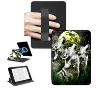 RWUTYTIUL Magnetic Detachable Case for 7" Kindle Paperwhite 12th Generation 2024 & Kindle Colorsoft 2024/2025, 360 Rotating Stand Protective Cover with Convenient Hand Strap Shell, Three Gray Wolves