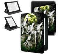 RWUTYTIUL Magnetic Detachable Case for 7" Kindle Paperwhite 12th Generation 2024 & Kindle Colorsoft 2024/2025, 360 Degree Rotating Protective Stand Cover with Removable Shell, Three Gray Wolves