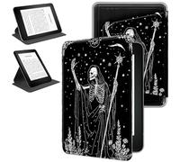 RWUTYTIUL Magnetic Detachable Case for 7" Kindle Paperwhite 12th Generation 2024 & Kindle Colorsoft 2024/2025, 360 Degree Rotating Protective Stand Cover with Removable Shell, Black Skull Axe