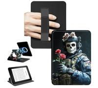 RWUTYTIUL Magnetic Detachable Case for 7" Kindle Paperwhite 12th Generation 2024 & Kindle Colorsoft 2024/2025, 360 Rotating Stand Protective Cover with Convenient Hand Strap Shell, Skull Man Flower