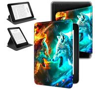 RWUTYTIUL Magnetic Detachable Case for Amazon 6" Kindle Paperwhite 10th Generation 2019 PQ94WIF, 360 Degree Rotating Protective Stand Cover with Removable Shell & Auto Wake/Sleep, Two Flaming Wolves