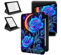 RWUTYTIUL Magnetic Detachable Case for Amazon 6" Kindle Paperwhite 10th Generation 2019 PQ94WIF, 360 Degree Rotating Protective Stand Cover with Removable Shell & Auto Wake/Sleep, Blue Rose Moon