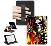 RWUTYTIUL Magnetic Detachable Case for Amazon 6" Kindle Paperwhite 10th Generation 2019 PQ94WIF, 360 Rotating Stand Protective Cover with Convenient Hand Strap Removable Shell, Flame Skull