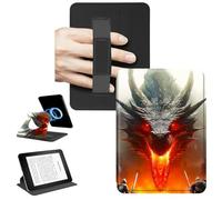 RWUTYTIUL Magnetic Detachable Case for Amazon 6" Kindle Paperwhite 10th Generation 2019 PQ94WIF, 360 Rotating Stand Protective Cover with Convenient Hand Strap Removable Shell, Grey Flame Dragon