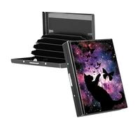 RWUTYTIUL Metal Business Card Holder for Women Men, Aluminum RFID Card Holder Rectangular Wallet Credit Card Case for Credit Cards, ID Cards, Travel Wallet Accessories, American Flag, Starry Night Cat