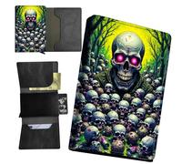 RWUTYTIUL Minimalist Wallet for Men, Womens Pop Up Automatic Wallet Slim Leather Wallet with Money Clip RFID Blocking Credit Card holder Business Gift Dragon, Forest Skull