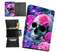 RWUTYTIUL Minimalist Wallet for Men, Womens Pop Up Automatic Wallet Slim Leather Wallet with Money Clip RFID Blocking Credit Card holder Business Gift, Ocean Dragon, Rose Pink Skull