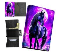 RWUTYTIUL Minimalist Wallet for Men, Womens Pop Up Automatic Wallet Slim Leather Wallet with Money Clip RFID Blocking Credit Card holder Business Gift, Ocean Dragon, Purple Black Horse