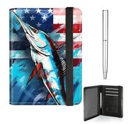 RWUTYTIUL Passport and Vaccine Card Holder Combo, Cute Passport Holder Elastic Strap Cover Wallet RFID Blocking PU Leather Card Case Travel Accessories with Pen for Women Men, American Flag Whale