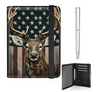 RWUTYTIUL Passport and Vaccine Card Holder Combo, Cute Passport Holder Elastic Strap Cover Wallet RFID Blocking PU Leather Card Case Travel Accessories with Pen for Women Men, American Flag Deer