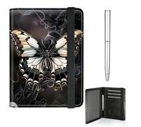 RWUTYTIUL Passport Holder for Travel Women Men, PU Leather Passport and Vaccine Card Holder Combo Elastic Strap Cover Wallet RFID Blocking Passport Book Holders with Pen, Flaming Dragon, 644