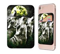 RWUTYTIUL Phone Credit Card Holder Stick on, Cell Phone Pocket Self Adhesive Stretchy Lycra Stick on Wallet ID Credit Card Case Pouch Sleeve with Flap for All Smartphones, Three Gray Wolves