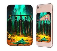 RWUTYTIUL Phone Credit Card Holder Stick on, Cell Phone Pocket Self Adhesive Stretchy Lycra Stick on Wallet ID Credit Card Case Pouch Sleeve with Flap for All Smartphones, Green Cave Skull