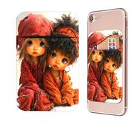 RWUTYTIUL Phone Credit Card Holder Stick on, Cell Phone Pocket Self Adhesive Stretchy Lycra Stick on Wallet ID Credit Card Case Pouch Sleeve with Flap for All Smartphones, Red Books, Two Little Girls