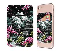 RWUTYTIUL Phone Credit Card Holder Stick on, Cell Phone Pocket Self Adhesive Stretchy Lycra Stick on Wallet ID Credit Card Case Pouch Sleeve with Flap for All Smartphones, Pink Panda, Sakura Dark