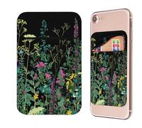RWUTYTIUL Phone Credit Card Holder Stick on, Phone Case Wallet, Cell Phone Pocket Self Adhesive Stretchy Lycra Stick on Wallet ID Credit Card Case Pouch Sleeve for All Smartphones, Wildflower