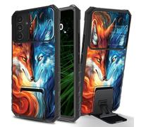 RWUTYTIUL Red & Blue Fox for Samsung Galaxy A16 5G Phone Case with Sliding Camera Cover, Slim Kickstand Dual Layer Hard PC & Silicone Shockproof Protection Case for Galaxy A16 5G 6.7 Inch