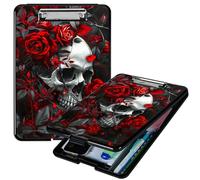 RWUTYTIUL Red Rose Skull A4 Clipboard with Storage Pen Holder, Clipboards Organizer Nursing Clipboard Foldable File Folder Plastic Clipboard Folio Clip Board for Office Students Classroom Doctor
