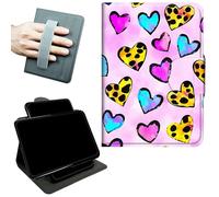 RWUTYTIUL Rotating Handle Case for Amazon Fire HD 10 9th/7th Gen, 2019/2017 10.1", 360 Degree Swivel Kickstand with Magnetic Closure, Shockproof Leather Protective Cover, Leopard Print Love Purple