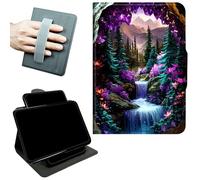 RWUTYTIUL Rotating Handle Case for Amazon Fire HD 10 9th/7th Gen, 2019/2017 10.1" Tablet, 360 Degree Swivel Kickstand with Magnetic Closure, Shockproof Leather Protective Cover, Purple Mountains