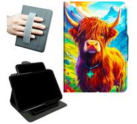 RWUTYTIUL Rotating Handle Case for Amazon Fire HD 8 8th/7th/6th Generation 2018/2017/2016, 360 Degree Swivel Kickstand with Magnetic Closure, Shockproof Leather Protective Cover, Mountain Yellow Cow