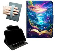 RWUTYTIUL Rotating Handle Case for Amazon Kindle Fire 7 12th Generation, 2022 Tablet, 360 Degree Swivel Kickstand with Magnetic Closure Shockproof Leather Protective Cover, Book Mountains