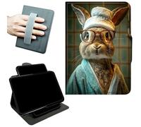 RWUTYTIUL Rotating Handle Case for Amazon Kindle Fire Max 11 13th Generation 2023 Tablet, 360 Degree Swivel Kickstand with Magnetic Closure, Shockproof Leather Protective Cover, Glasses Rabbit