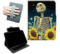 RWUTYTIUL Rotating Handle Case for iPad Air 13" M3/M2 2025/2024/iPad Pro 12.9" 2022, 360 Degree Swivel Kickstand with Magnetic Closure Leather Protective Cover for Women Men, Dark Skull Sunflower