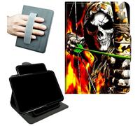 RWUTYTIUL Rotating Handle Case for iPad Air 13" M3/M2 2025/2024/iPad Pro 12.9" 2022, 360 Degree Swivel Kickstand with Magnetic Closure, Shockproof Leather Protective Cover for Women Men, Flame Skull