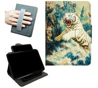 RWUTYTIUL Rotating Handle Case for iPad Air 5th/4th Generation 10.9" 2022/2020, 360 Degree Swivel Kickstand with Magnetic Closure, Shockproof Leather Protective Cover for Women Men, Wave White Tiger