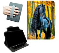RWUTYTIUL Rotating Handle Case for iPad mini 7 A17 Pro 2024/Mini 6 2021 8.3", 360 Degree Swivel Kickstand with Magnetic Closure, Shockproof Leather Protective Cover for Men, Maple Leaf Black Horse