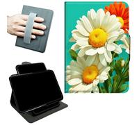 RWUTYTIUL Rotating Handle Case for iPad mini 7 A17 Pro 2024/Mini 6 2021 8.3", 360 Degree Swivel Kickstand with Magnetic Closure, Shockproof Leather Protective Cover for Women Men, White Daisy