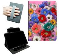 RWUTYTIUL Rotating Handle Case for iPad mini 7 A17 Pro 2024/Mini 6 2021 8.3", 360 Degree Swivel Kickstand with Magnetic Closure, Shockproof Leather Protective Cover for Women Men, Wildflower Pink