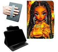 RWUTYTIUL Rotating Handle Case for iPad mini 7 A17 Pro 2024/Mini 6 2021 8.3", 360 Degree Swivel Kickstand with Magnetic Closure, Shockproof Leather Protective Cover for Women Men, Girl Yellow Clothes