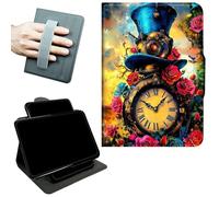 RWUTYTIUL Rotating Handle Case for iPad mini 7 A17 Pro 2024/Mini 6 2021 8.3", 360 Degree Swivel Kickstand with Magnetic Closure, Shockproof Leather Protective Cover for Women Men, Rose Clock