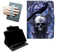 RWUTYTIUL Rotating Handle Case for iPad Pro 13 Inch M5 2025/M4 2024, 360 Degree Swivel Kickstand with Magnetic Closure, Shockproof Leather Protective Cover for Women Men, Grey Skull Eagle