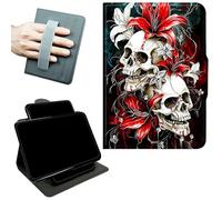 RWUTYTIUL Rotating Handle Case for iPad Pro 13 Inch M5 2025/M4 2024, 360 Degree Swivel Kickstand with Magnetic Closure, Shockproof Leather Protective Cover for Women Men, Red Lily Skull
