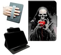 RWUTYTIUL Rotating Handle Case for iPad Pro 13 Inch M5 2025/M4 2024, 360 Degree Swivel Kickstand with Magnetic Closure, Shockproof Leather Protective Cover for Women Men, Red Heart Skull