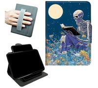 RWUTYTIUL Rotating Handle Case for iPad Pro 13 Inch M5 2025/M4 2024, 360 Degree Swivel Kickstand with Magnetic Closure, Shockproof Leather Protective Cover for Women Men, Book Skull Flower