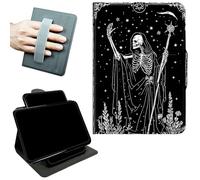 RWUTYTIUL Rotating Handle Case for iPad Pro 13 Inch M5 2025/M4 2024, 360 Degree Swivel Kickstand with Magnetic Closure, Shockproof Leather Protective Cover for Women Men, Black Skull Axe