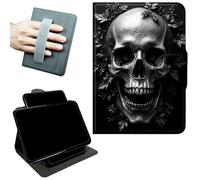 RWUTYTIUL Rotating Handle Case for iPad Pro 13 Inch M5 2025/M4 2024, 360 Degree Swivel Kickstand with Magnetic Closure, Shockproof Leather Protective Cover for Women Men, Dark Skull