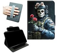 RWUTYTIUL Rotating Handle Case for iPad Pro 13 Inch M5 2025/M4 2024, 360 Degree Swivel Kickstand with Magnetic Closure, Shockproof Leather Protective Cover for Women Men, Skull Man Flower